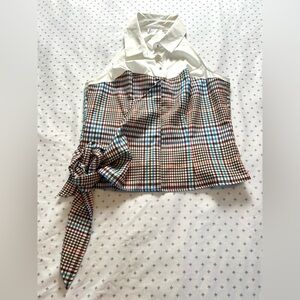 New York & Company Multicolor Plaid Halter Blouse